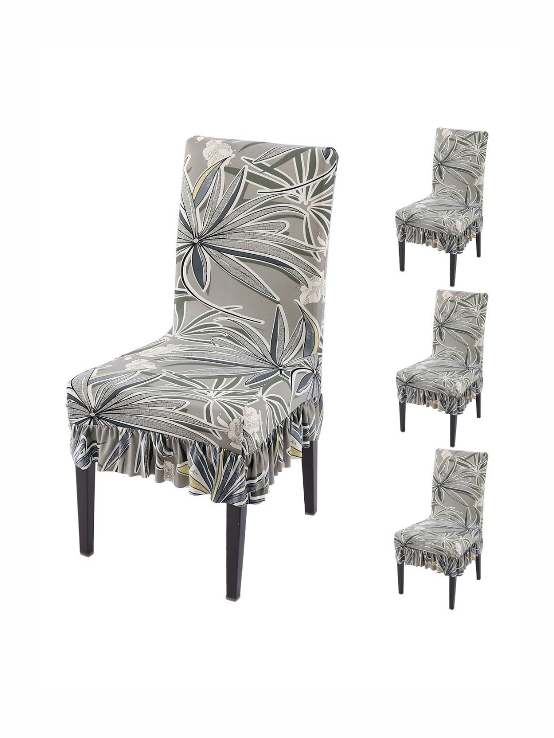 

HOKIPO Set Of 4 Grey Printed Frill Chair Covers