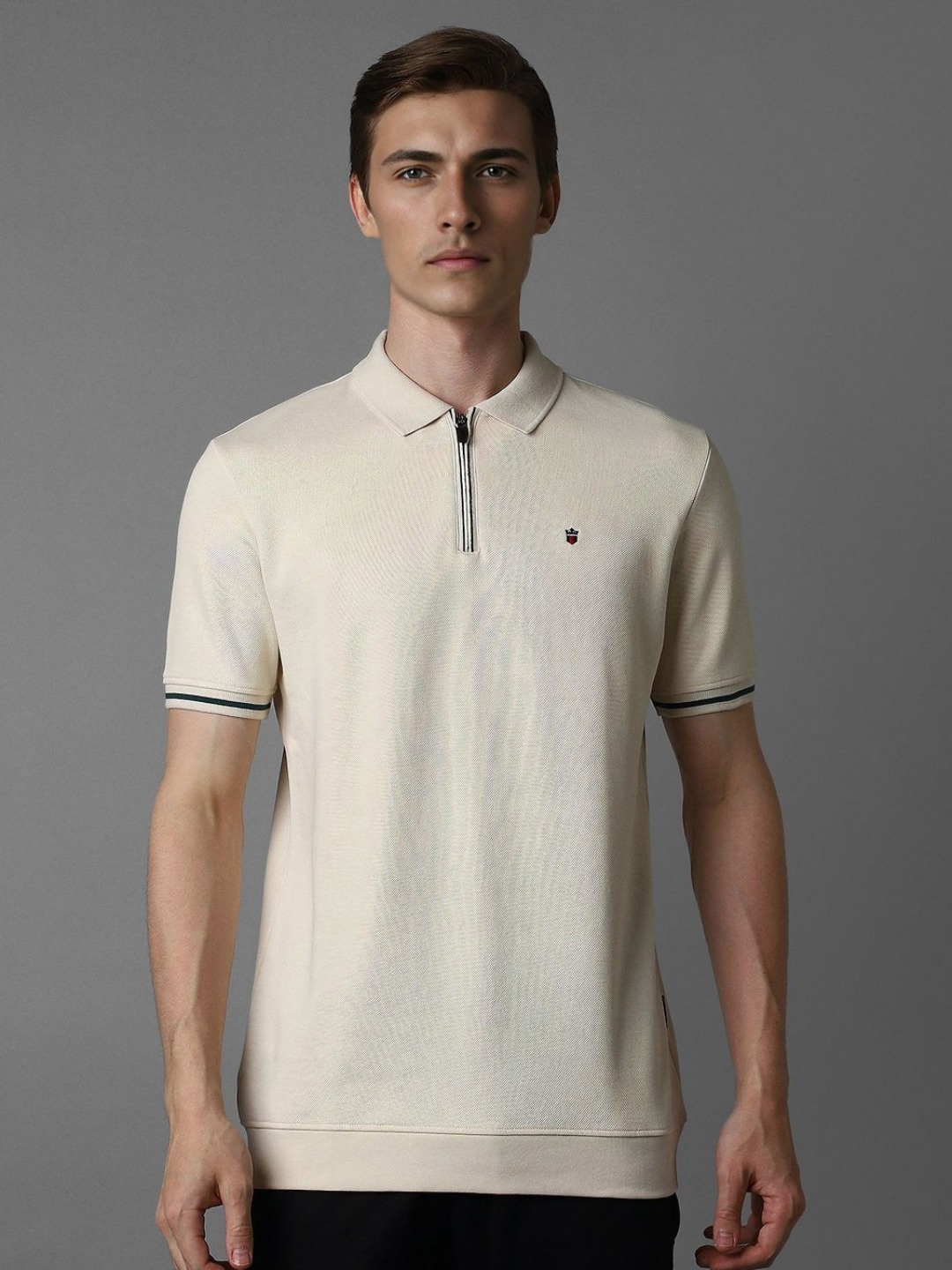 

Louis Philippe Sport Men Polo Collar Applique Slim Fit T-shirt, Beige
