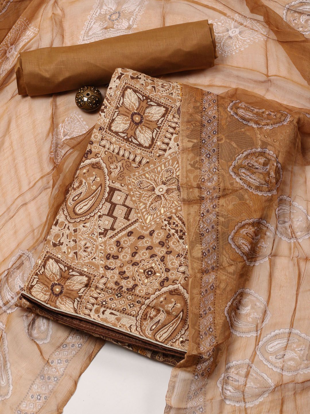 

Meena Bazaar Printed Unstitched Dress Material, Beige