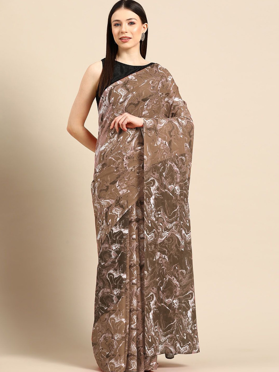 

BUTA BUTI Abstract Printed Pure Cotton Saree, Brown