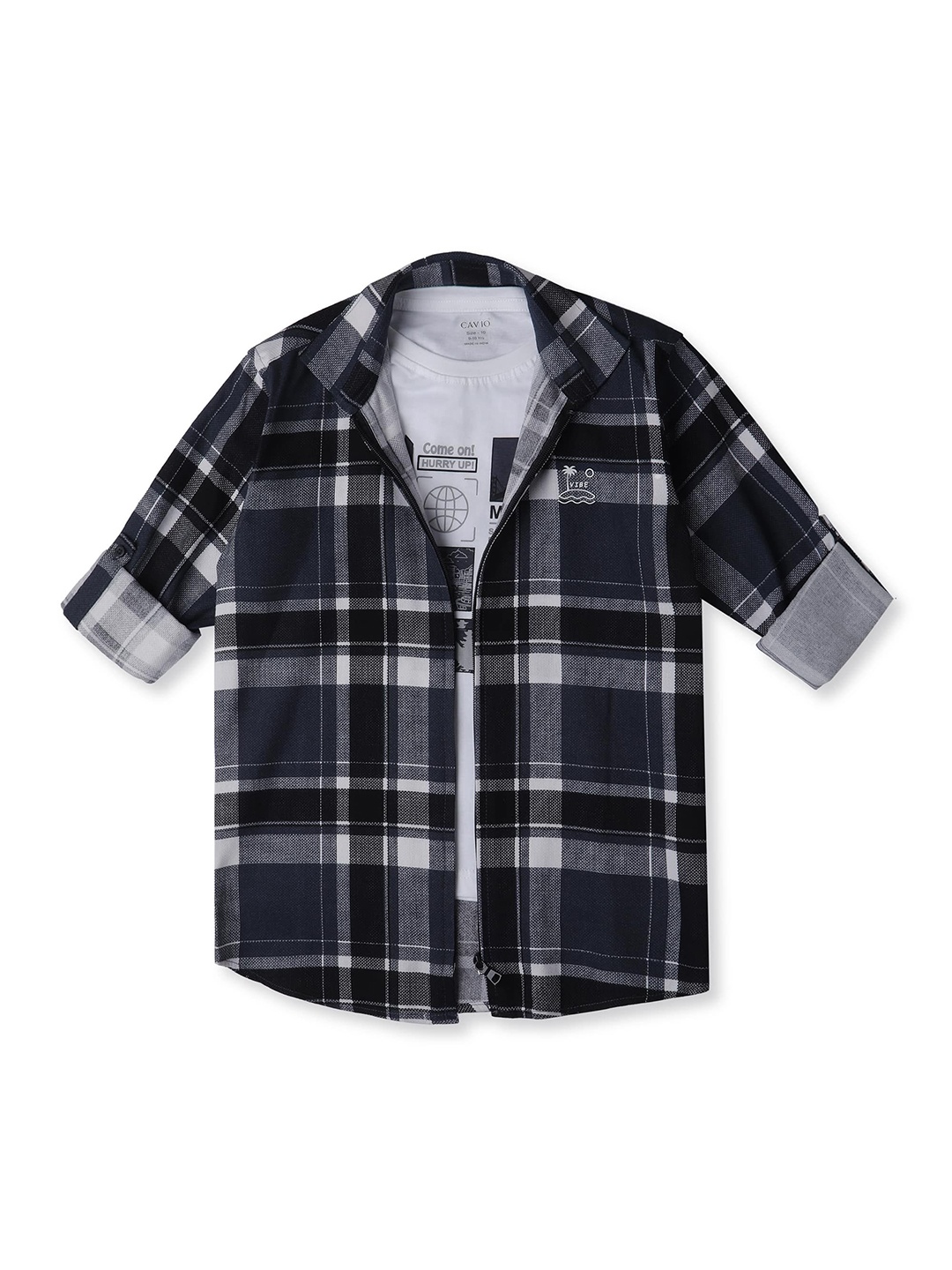 

CAVIO Boys Pack of 2 Comfort Spread Collar Tartan Checked Cotton Casual Shirts, Black