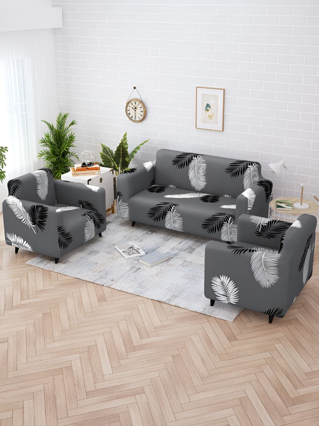 

Story@home Grey & White Printed 5 Seater Stretchable Sofa Cover With Arms