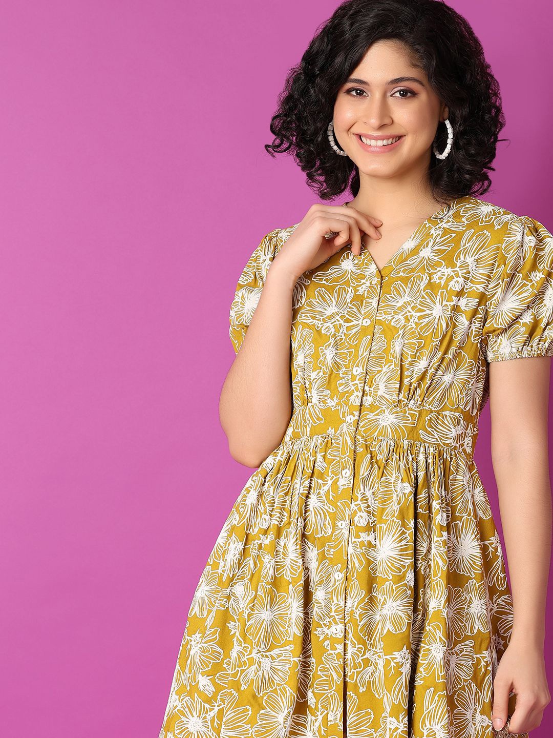 

UNLIMITED Floral Print Fit & Flare Midi Dress, Mustard