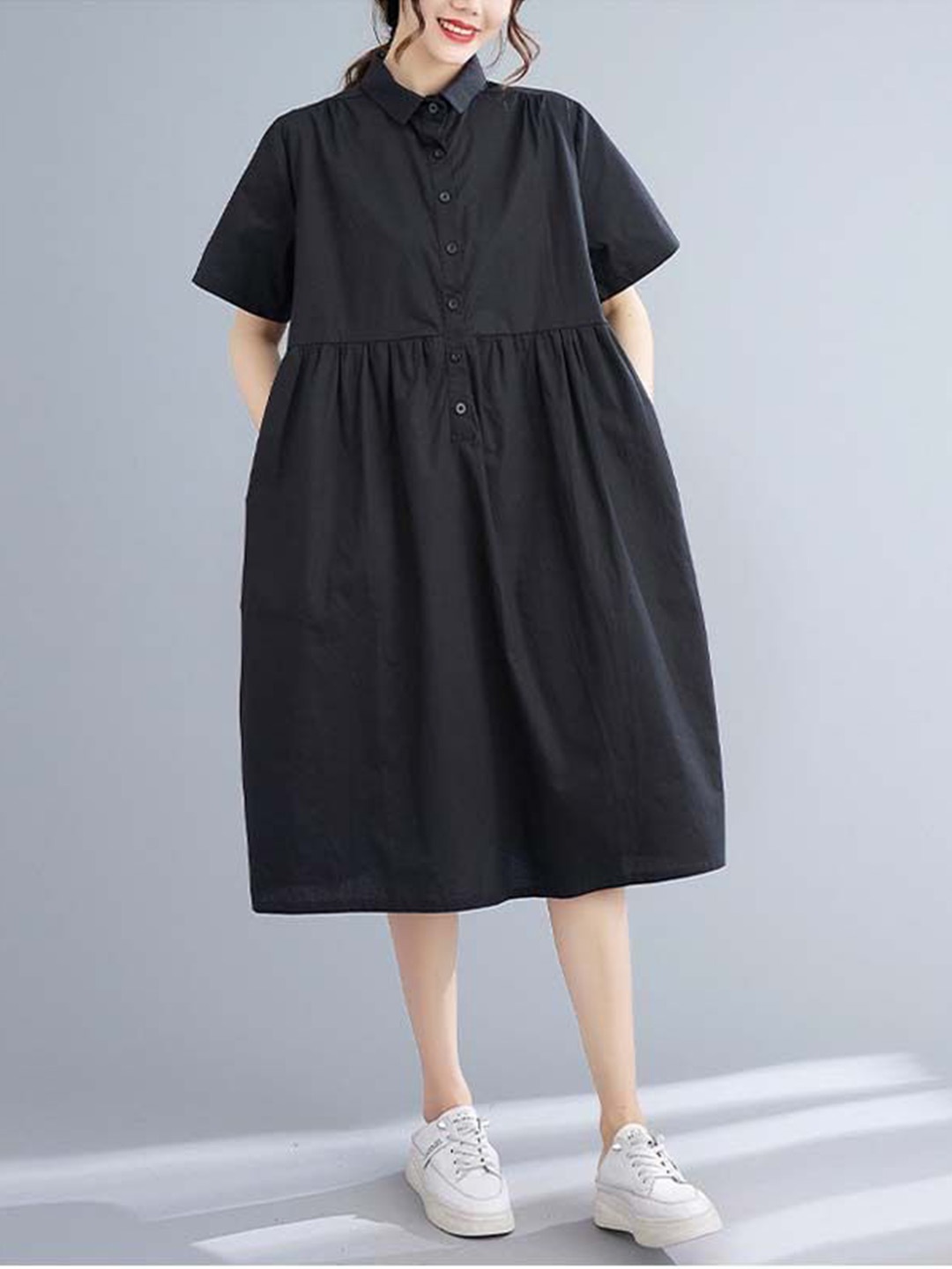 

StyleCast x Revolte Solid Shirt Midi Dress, Black