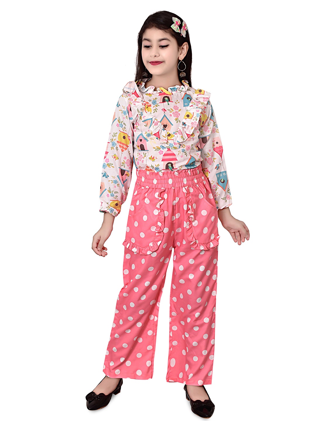 

Arshia Fashions Girls Printed Top with Trousers, Pink