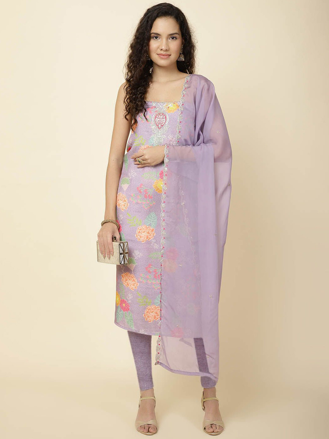 

Meena Bazaar Printed Art Silk Unstitched Dress Material, Mauve