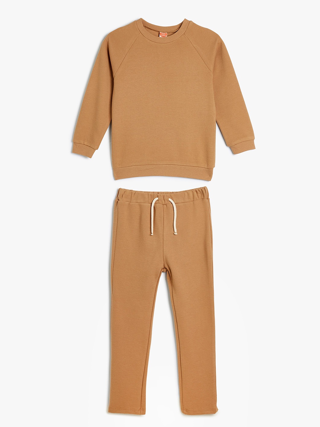 

Koton Boys Round Neck Long Sleeves Pure Cotton T-shirt with Trousers, Brown
