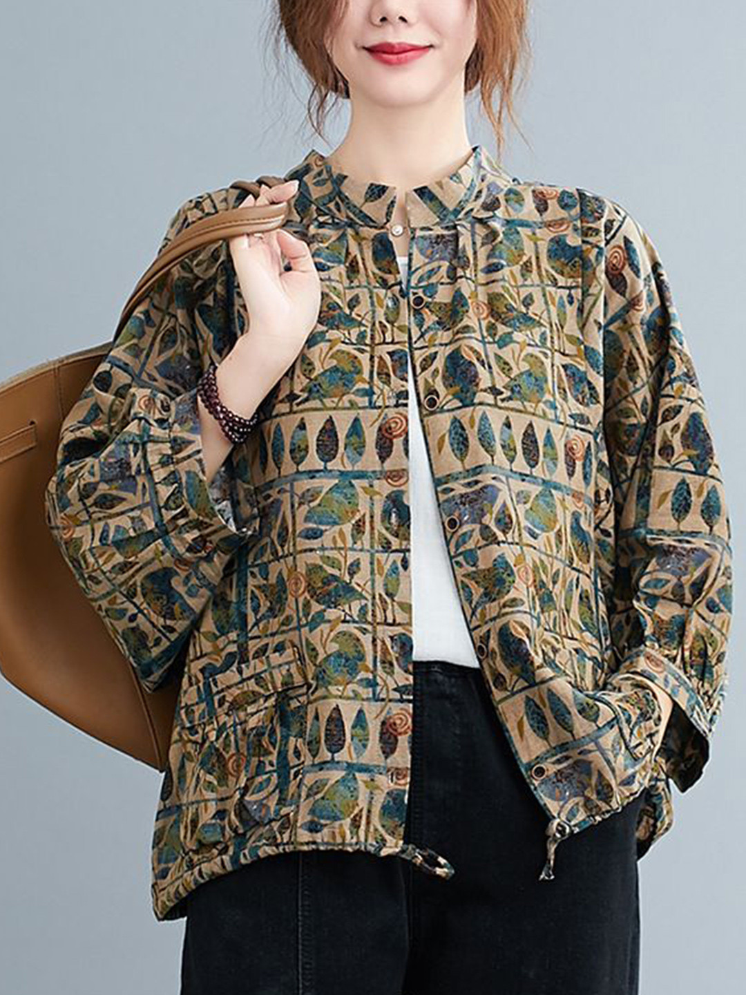 

StyleCast x Revolte Print Tie-Up Neck Flared Sleeve Tropical Top, Multi