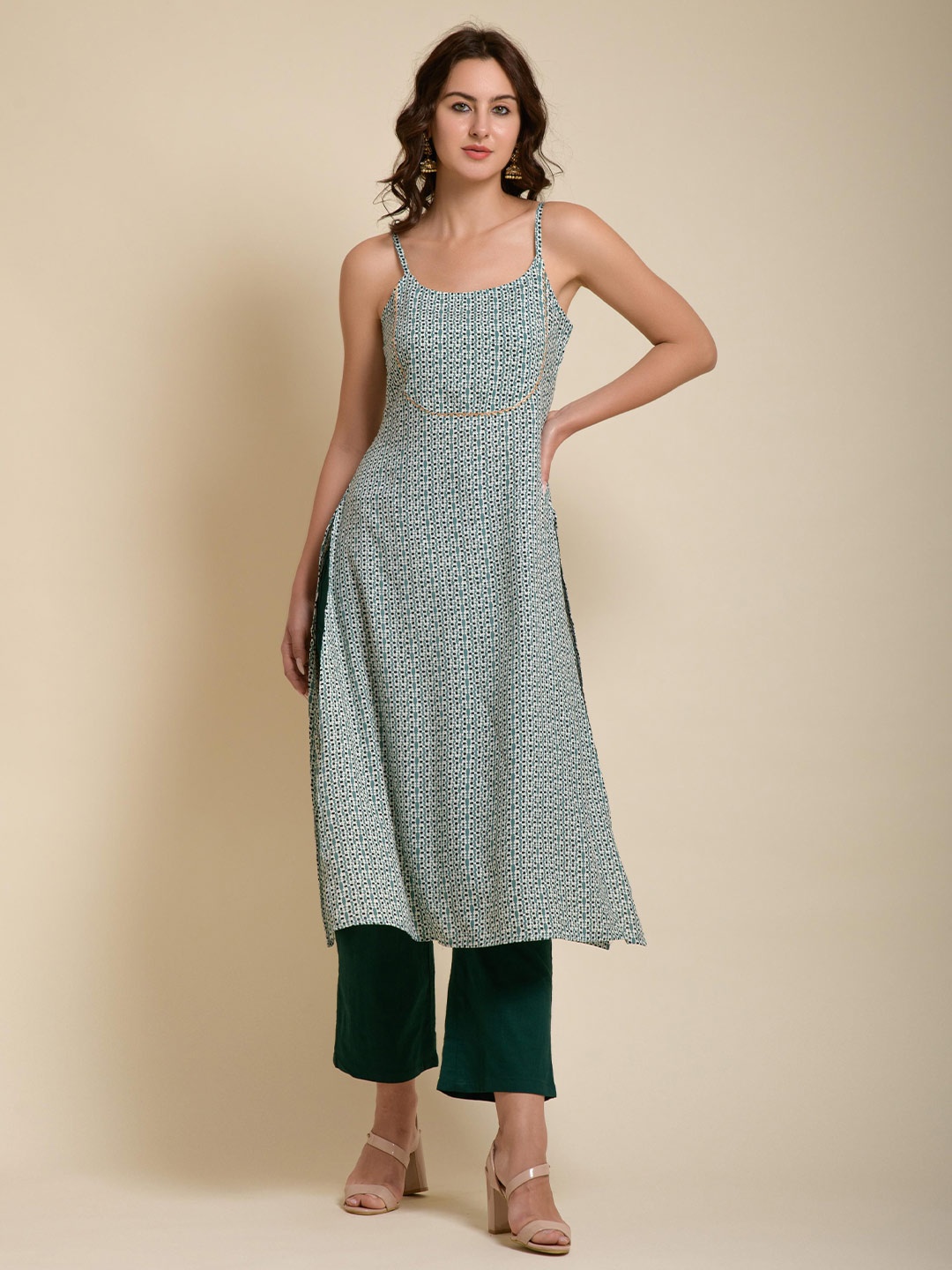 

SAZRIKA Printed Straight Kurta, Green