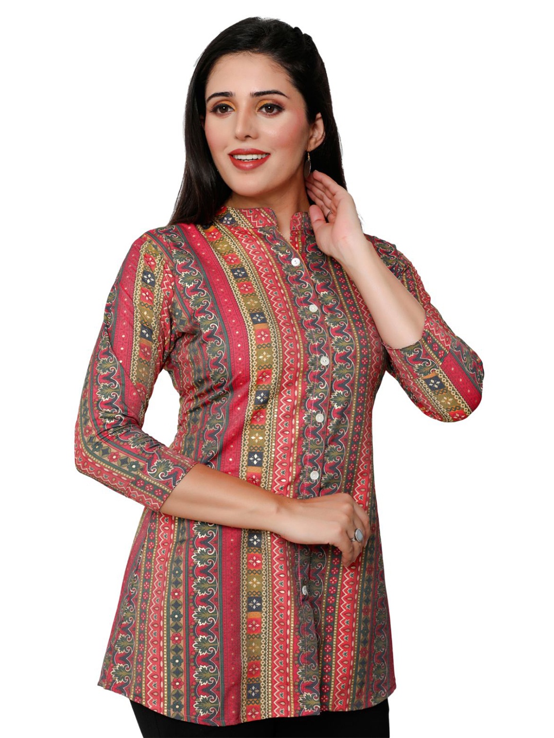 

FESYEN Ethnic Motifs Printed Pure Cotton Kurti, Pink