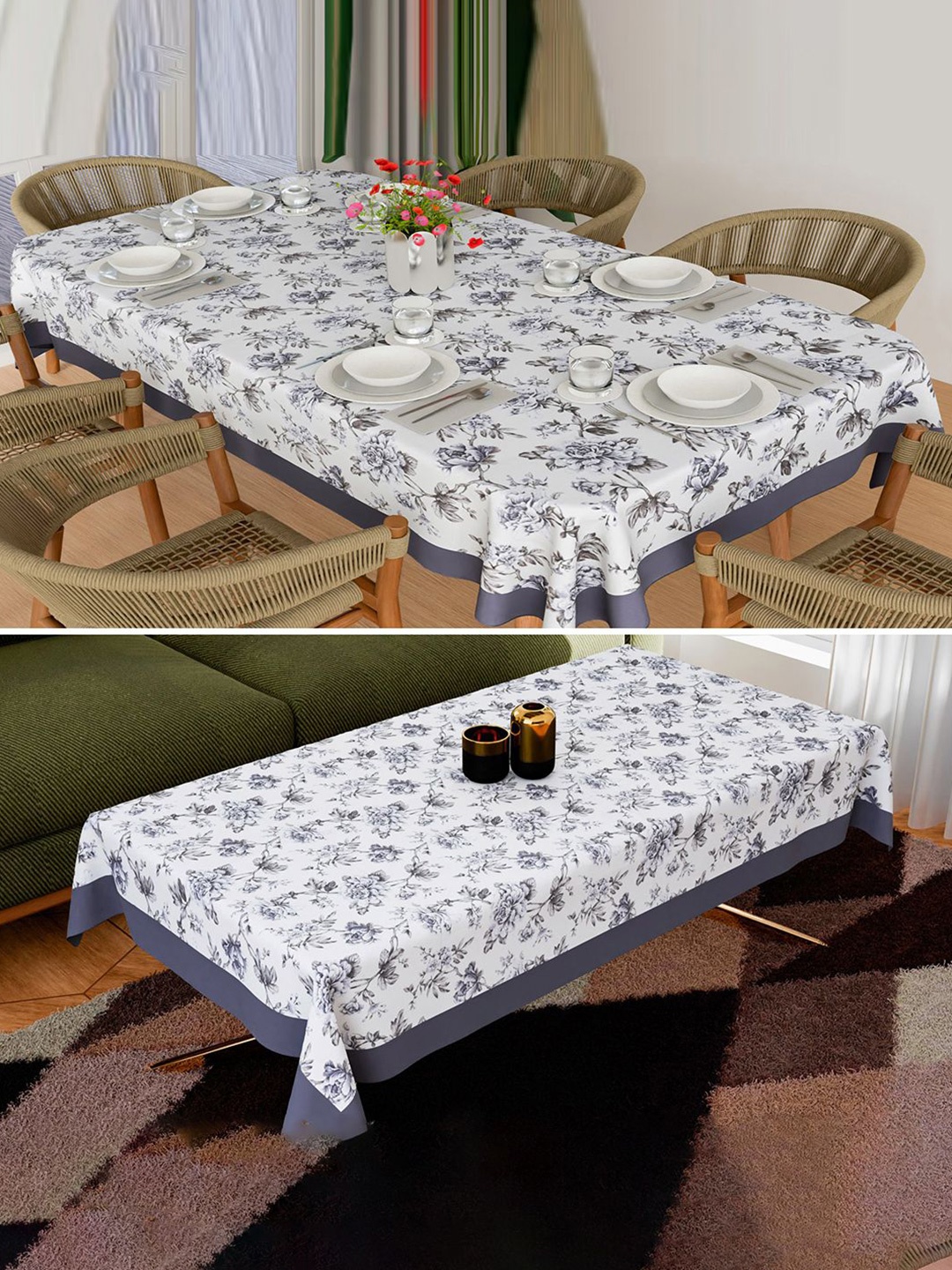 

Kuber Industries Cream-Coloured Set of 2 Floral Waterproof 8-Seater Table Cover