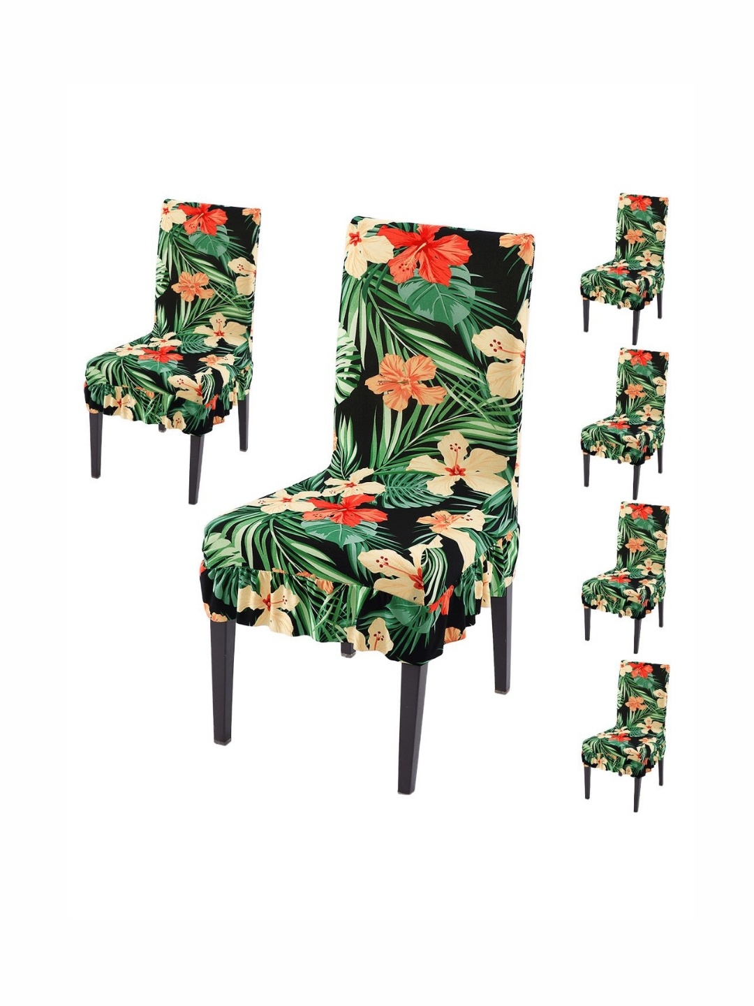 

HOKIPO Set Of 6 Green Printed Frill Chair Cover