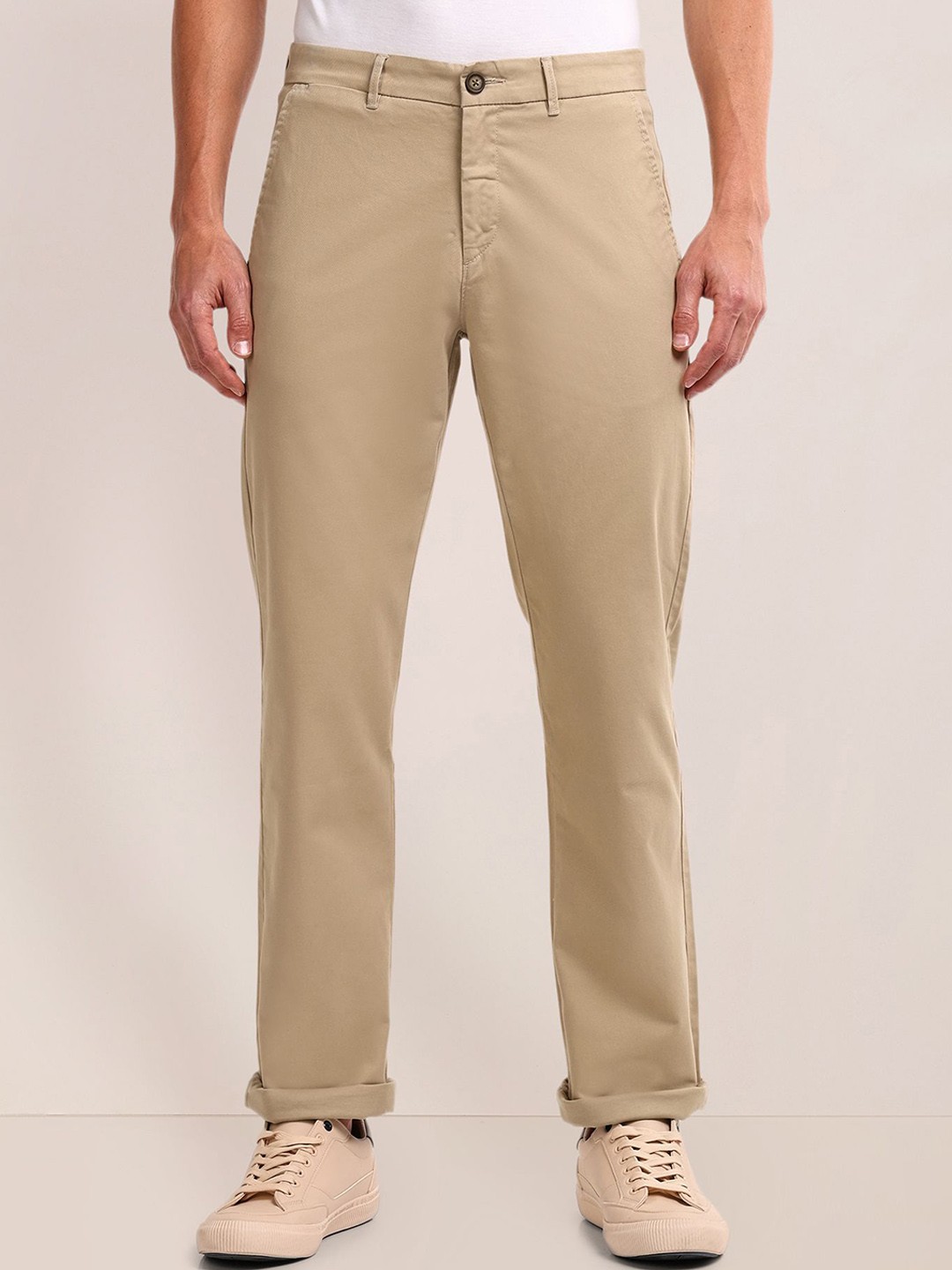 

U.S. Polo Assn. Men Solid Classic Straight Fit Chinos Casual Trousers, Beige