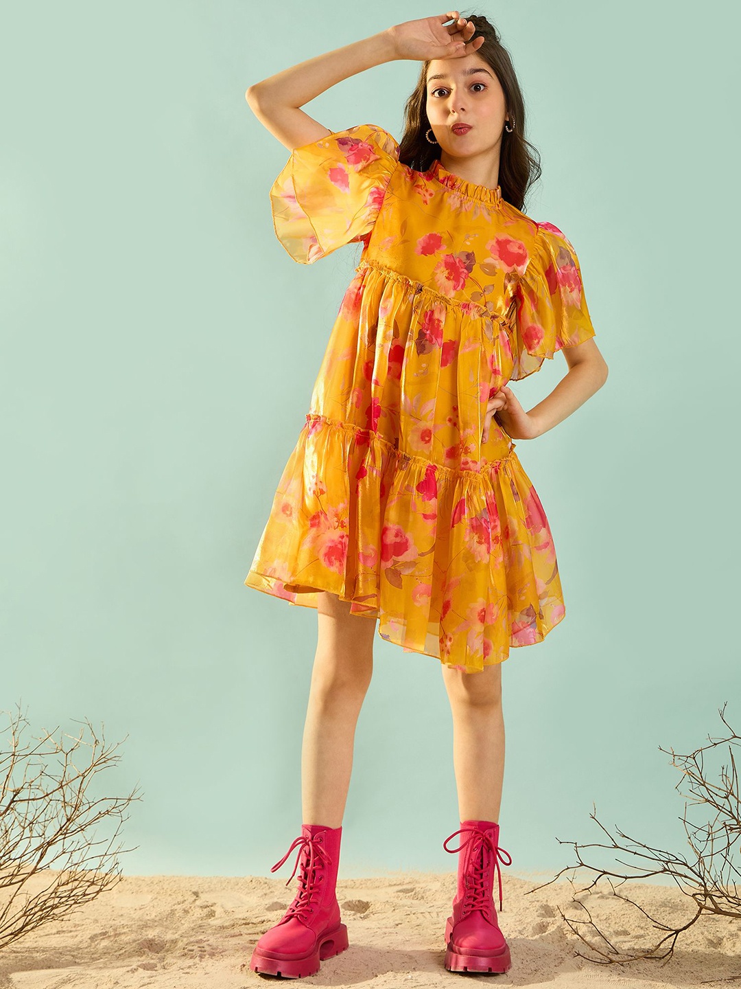 

Cherry & Jerry Flared Sleeve A-Line Floral Dress, Yellow
