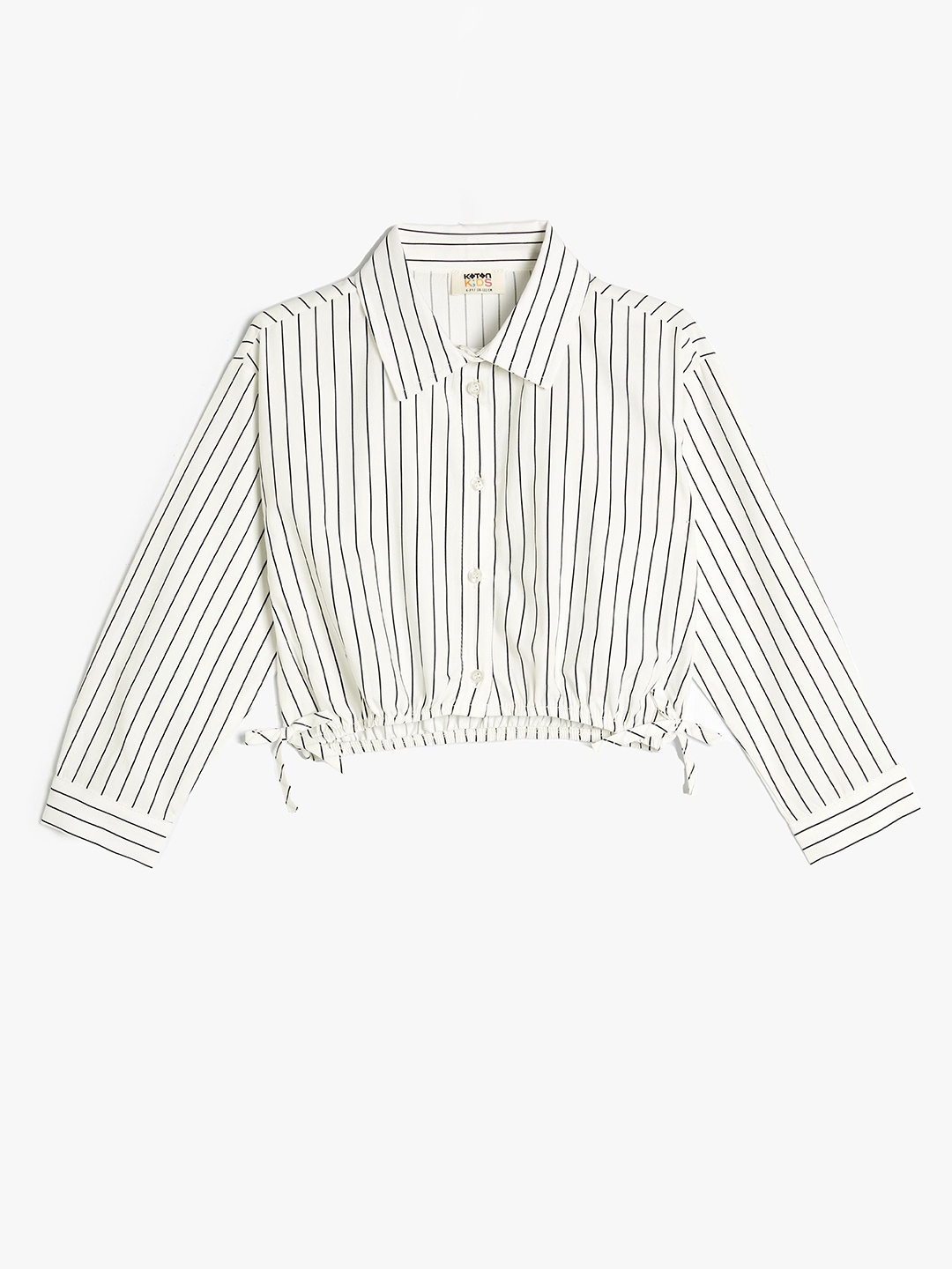 

Koton Girls Spread Collar Striped Cotton Casual Shirt, Blue
