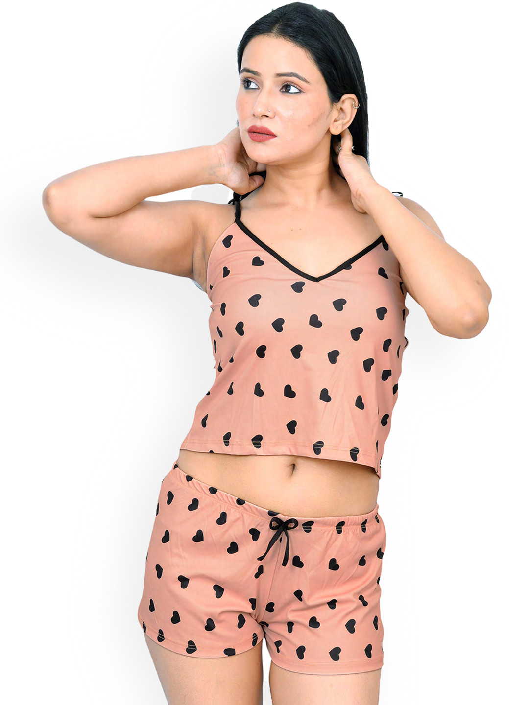 

SGC SWEDEN Women Printed Night suit, Beige