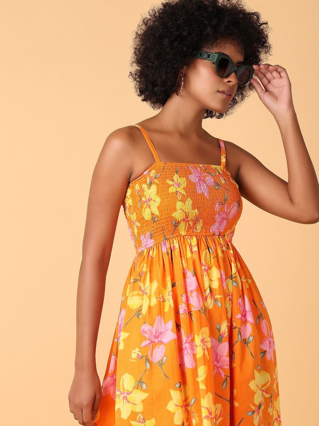 

UNLIMITED Floral Print Fit & Flare Midi Dress, Orange