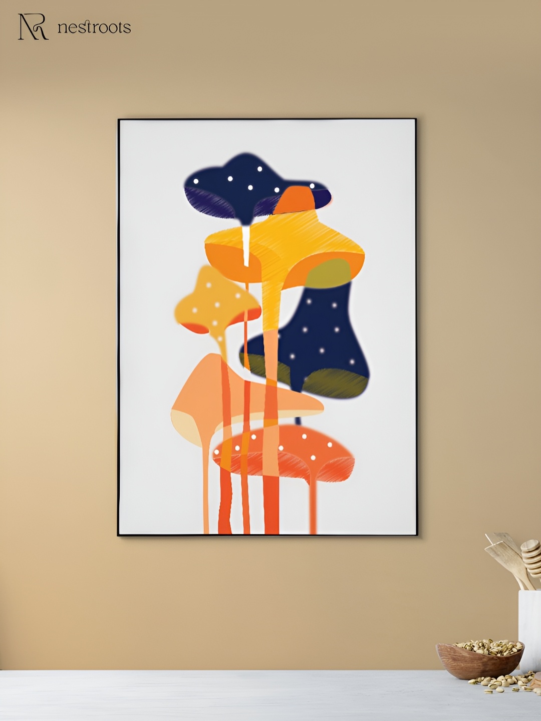 

nestroots White & Orange Whimsical Mushroom Canvas Abstract Wall Art