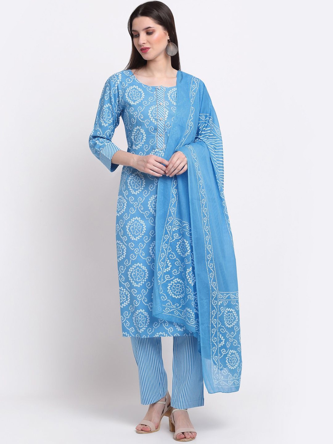 

KALINI Women Bandhani Printed Regular Gotta Patti Kurta with Trousers & With Dupatta, Blue