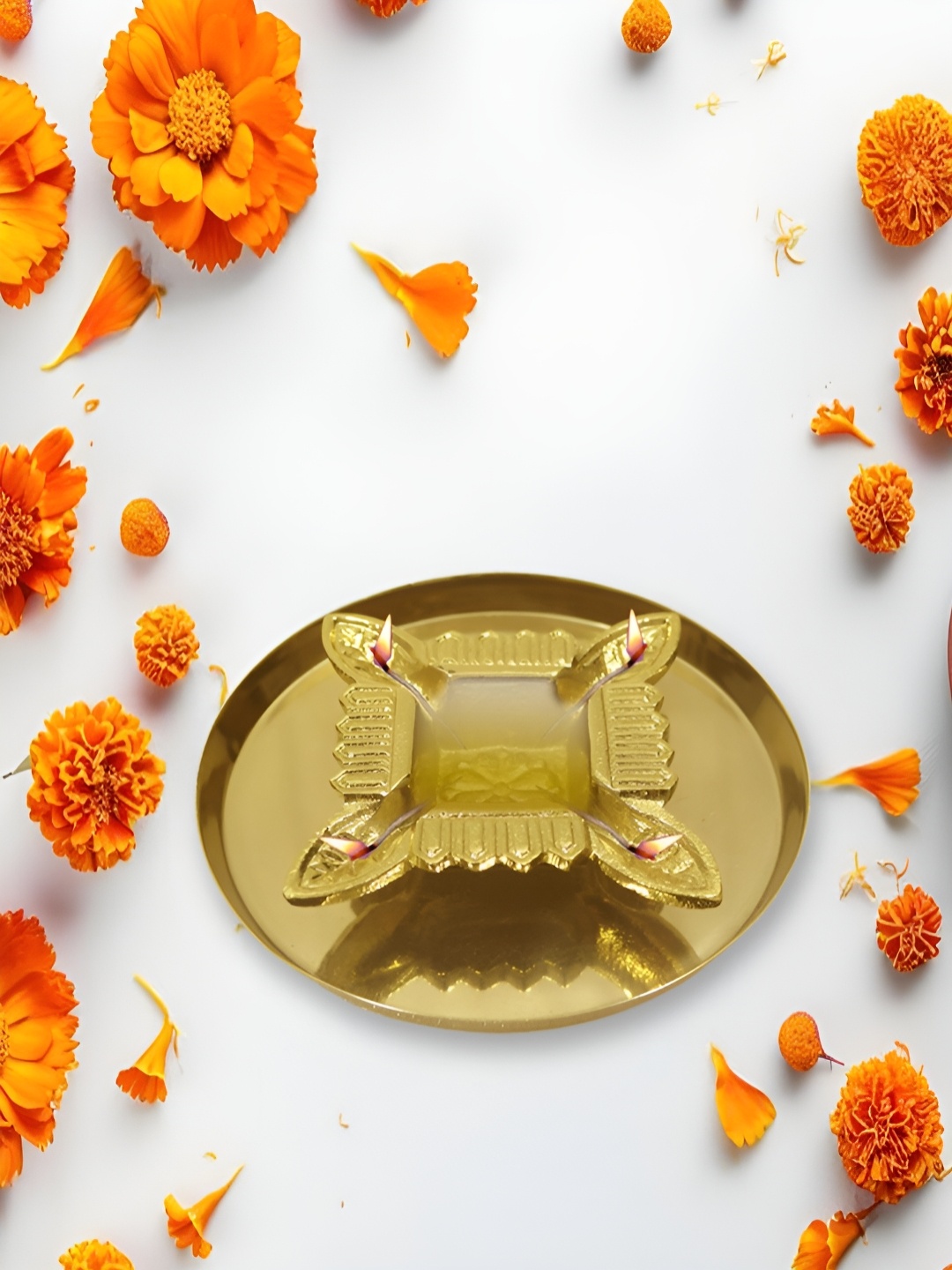 

Metalsmith Bronze Textured Thali With Diya, Gold