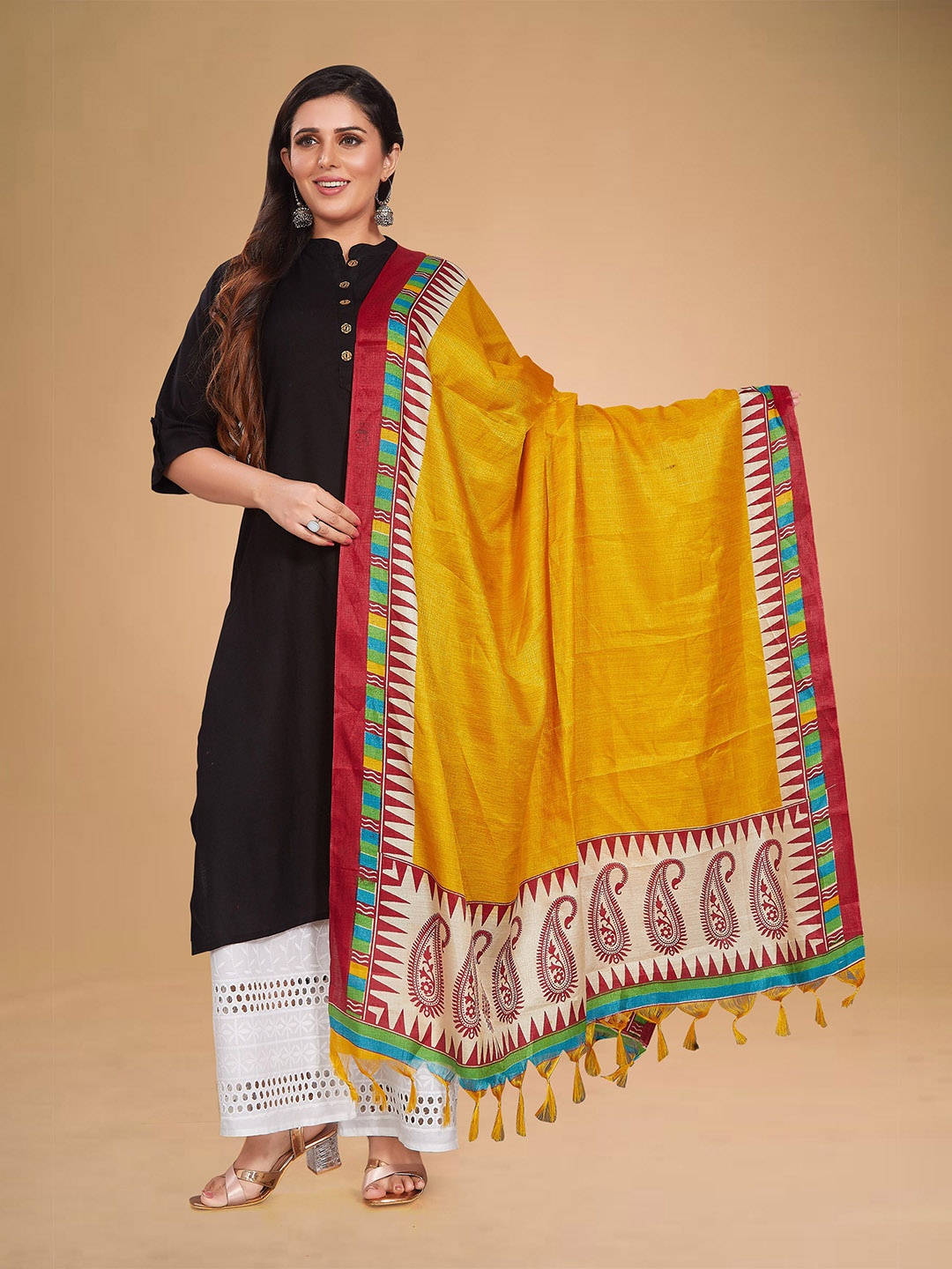 

Rani Saahiba Ethnic Motifs Printed Art Silk Dupatta, Gold