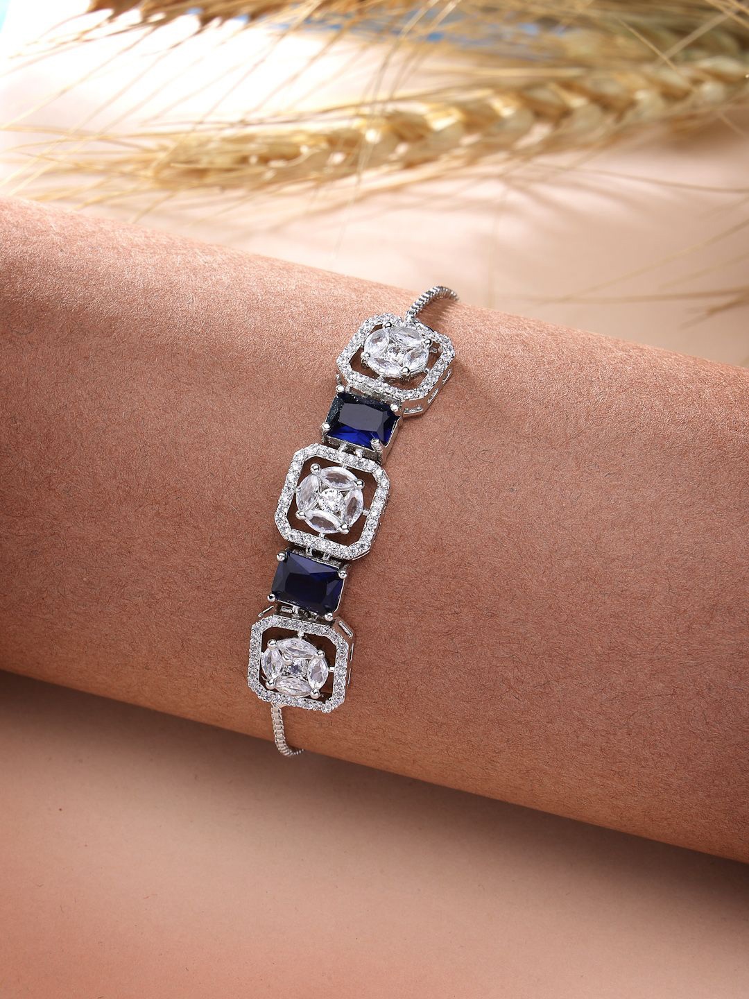 

ZENEME American Diamond Rhodium-Plated Charm Bracelet, Silver
