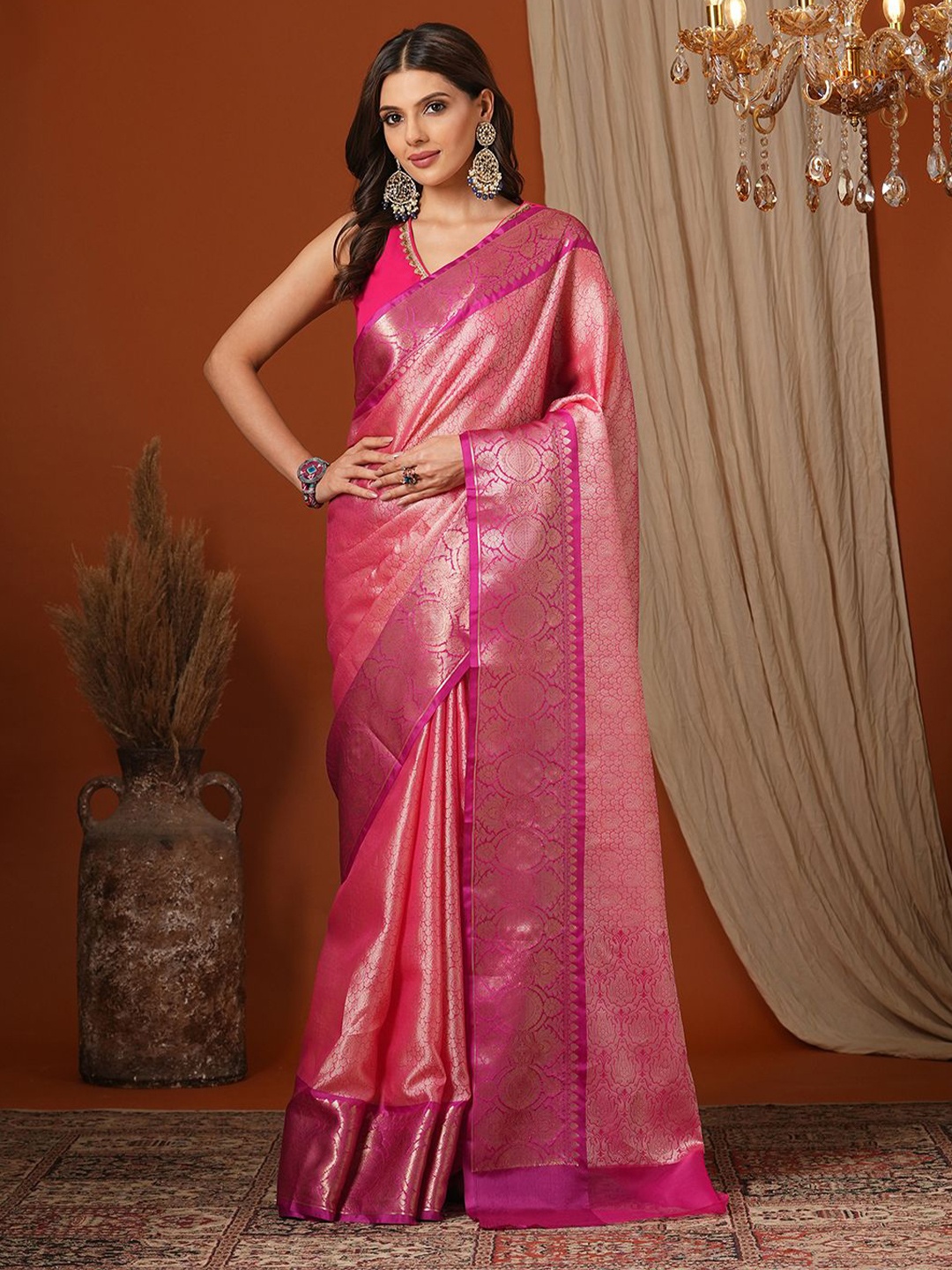 

PAROKSH Woven Design Zari Handloom Banarasi Saree, Pink