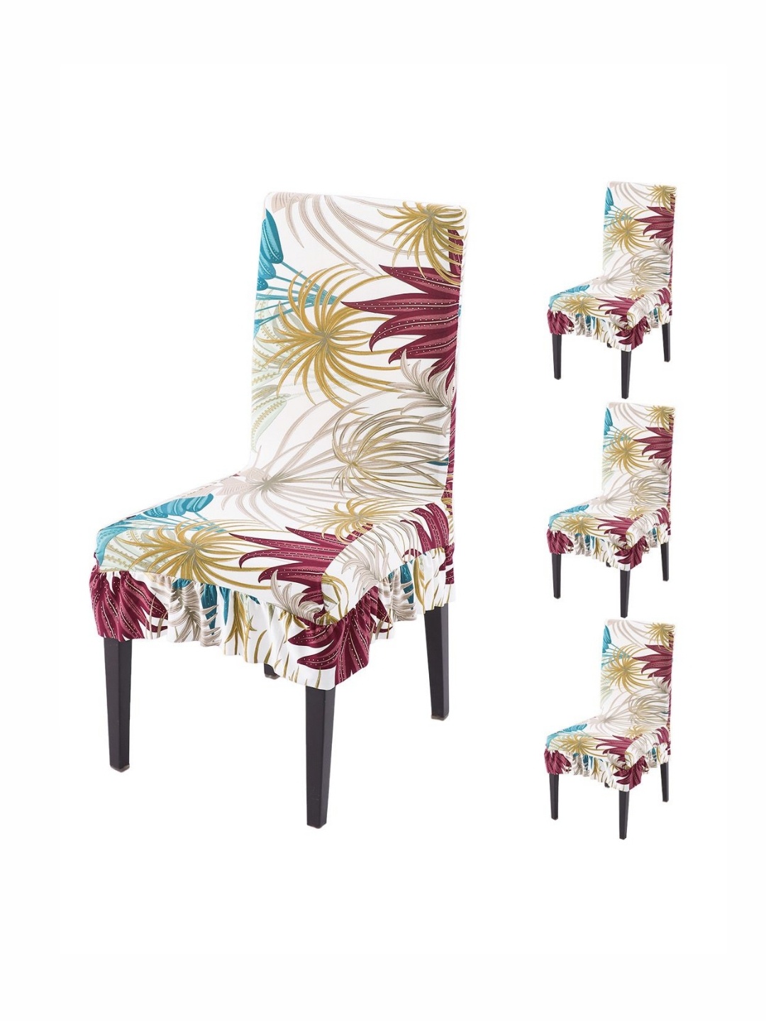 

HOKIPO Set Of 4 Beige Printed Chair Covers