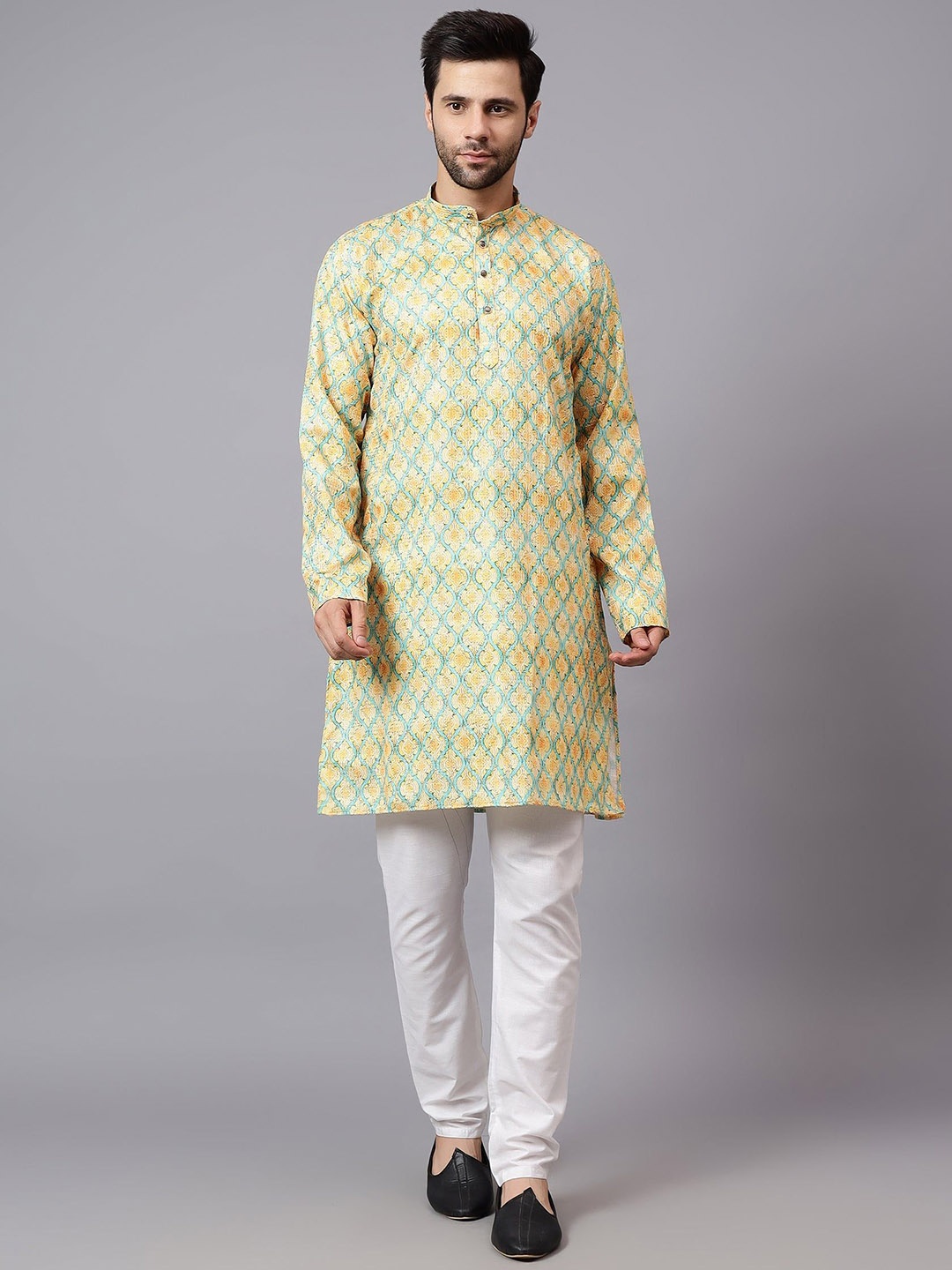 

Yugnik Men Ethnic Motifs Regular Thread Work Kurta with Pyjamas, Yellow