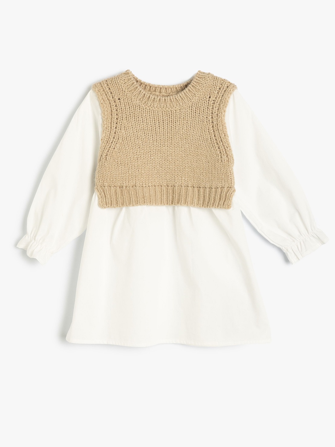 

Koton Girls Colourblocked A-Line Dress, Beige