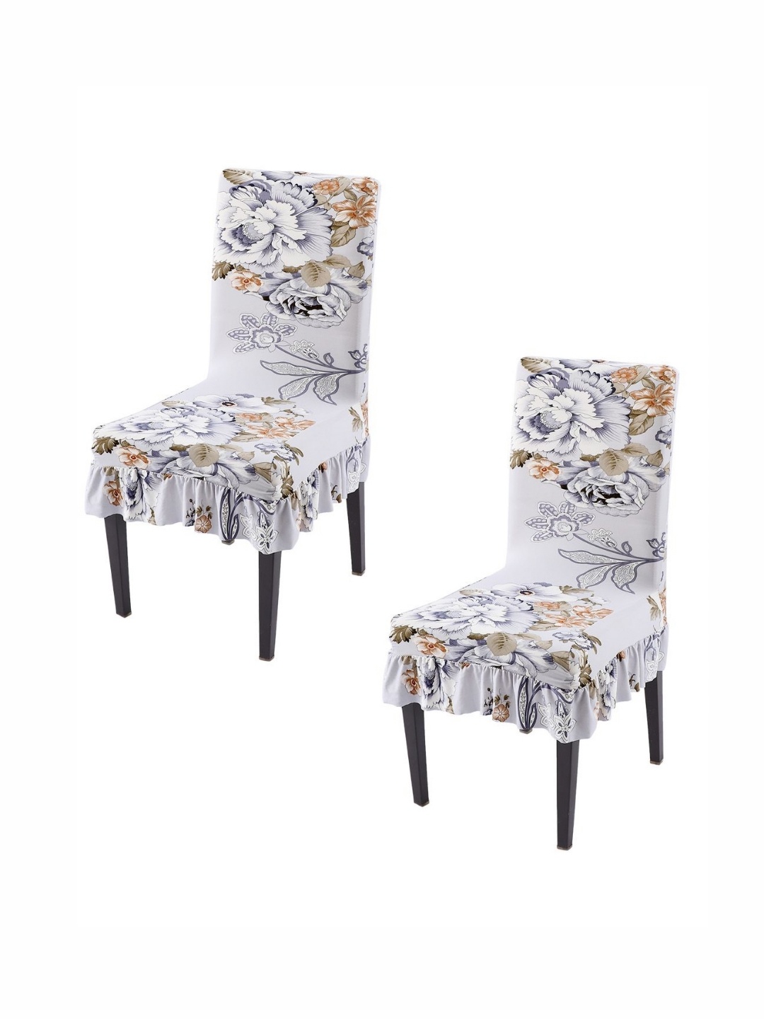 

HOKIPO Set Of 2 Grey Printed Frill Chair Covers