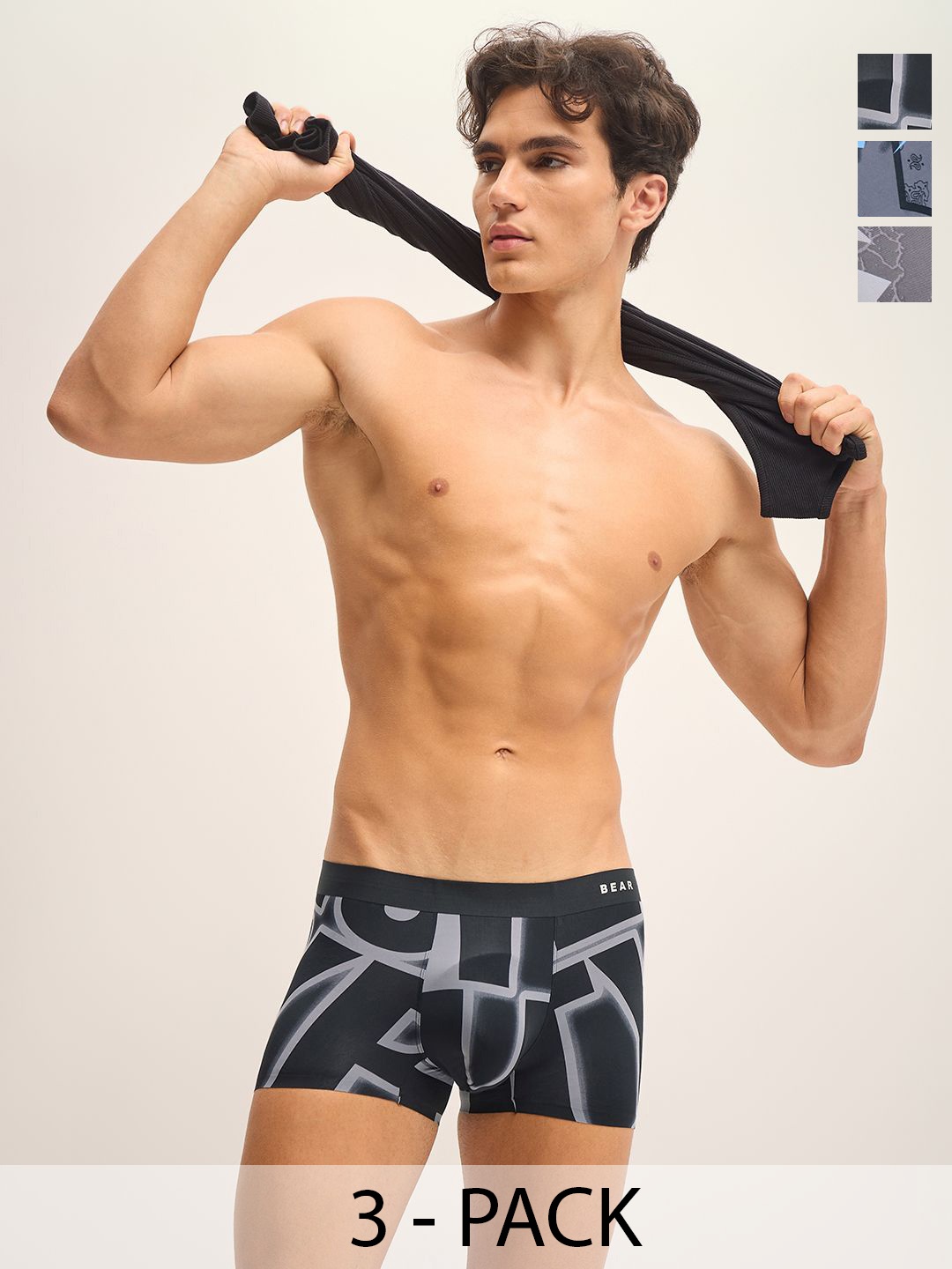 

THE BEAR HOUSE Pack Of 3 Printed Modal Trunks BRI-SOREMO-P3, Grey
