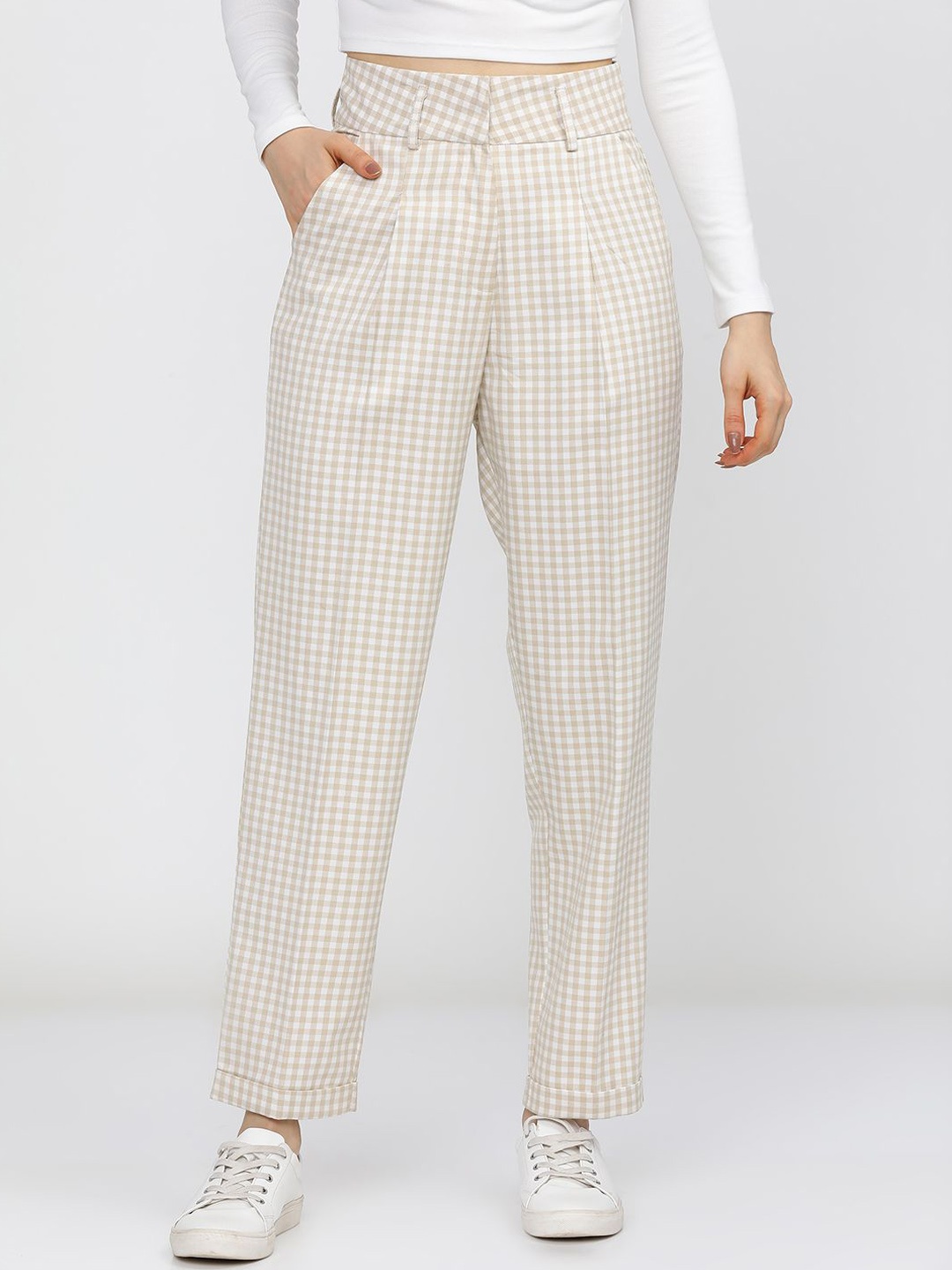 

Tokyo Talkies Women Striped Straight Fit Trousers, Beige