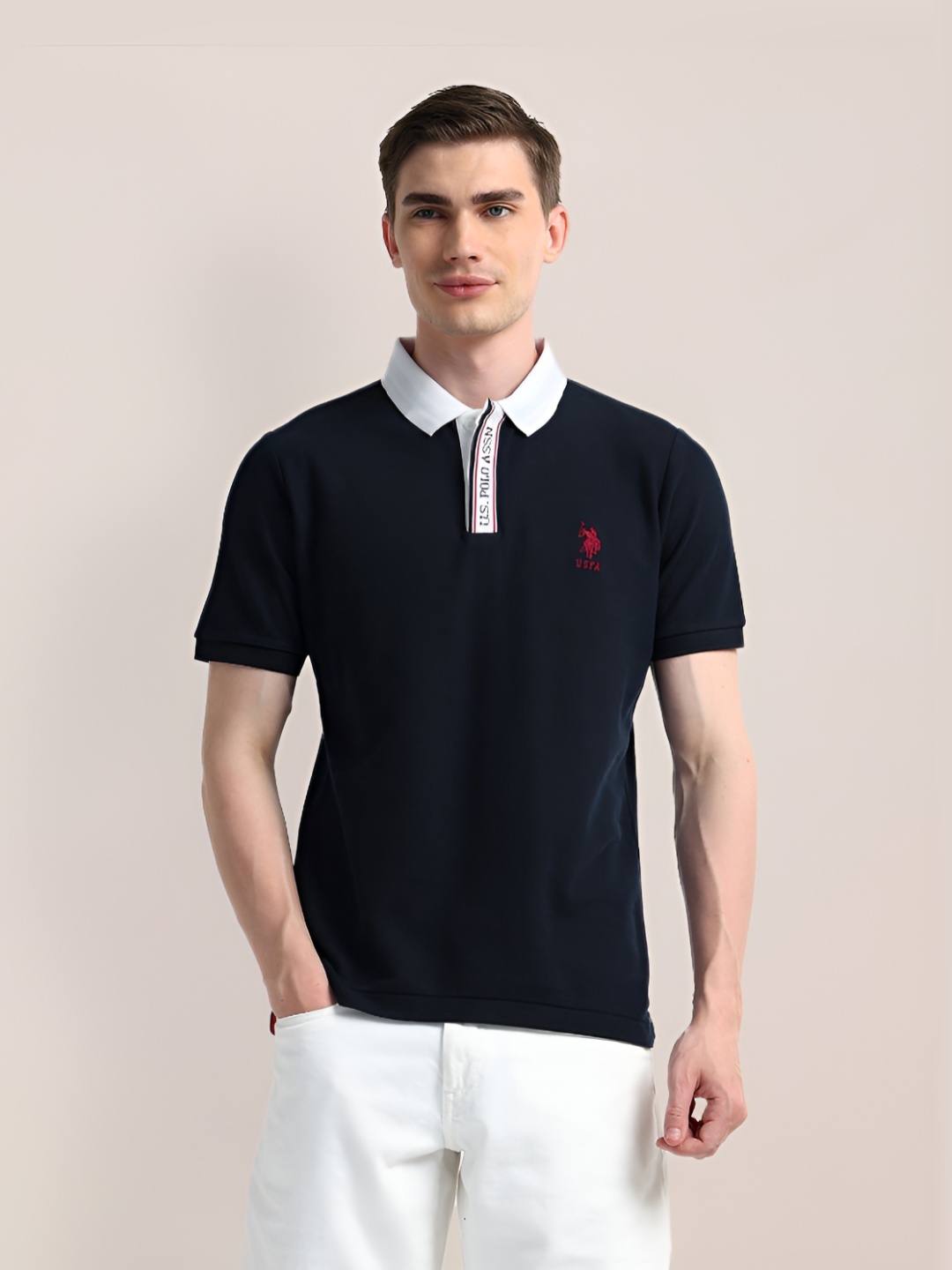 

U.S. Polo Assn. Men Polo Collar Applique Slim Fit T-shirt, Blue