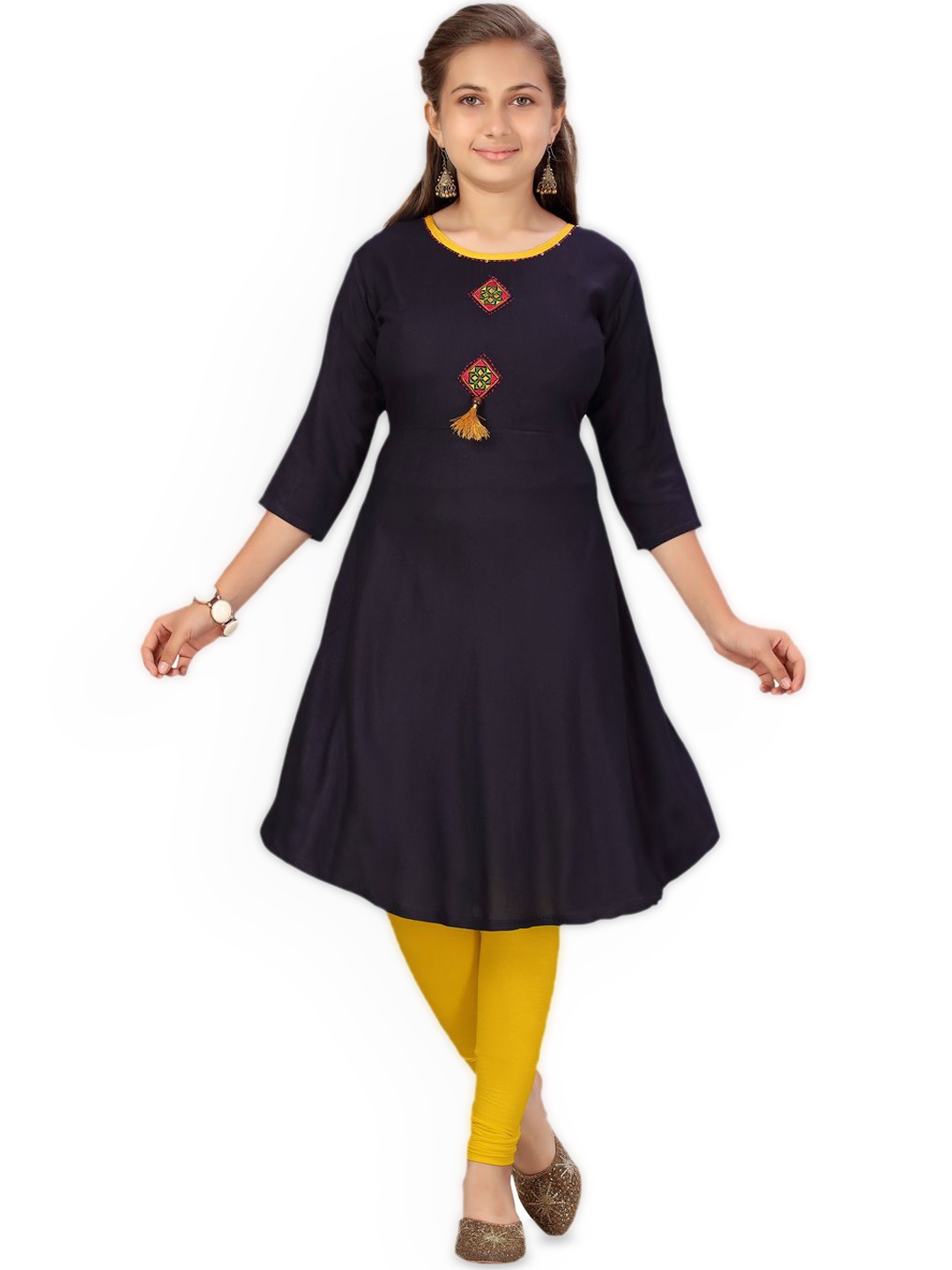 

BAESD Girls Thread Work Kurta, Navy blue