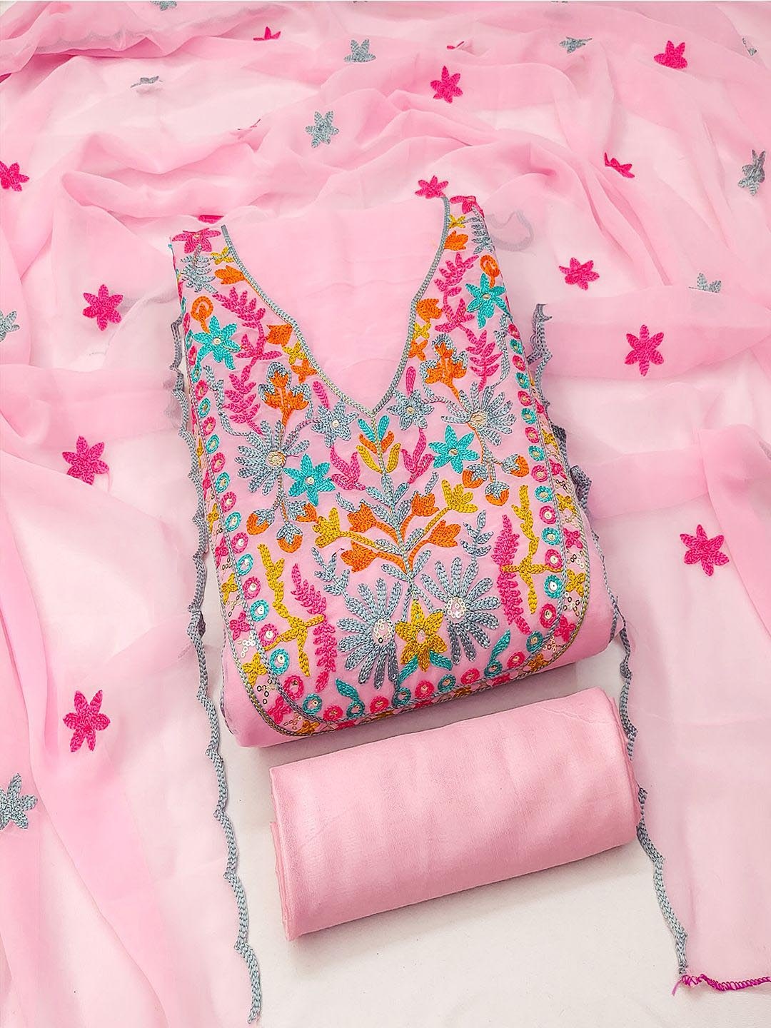 

Lilots Embroidered Unstitched Dress Material, Pink