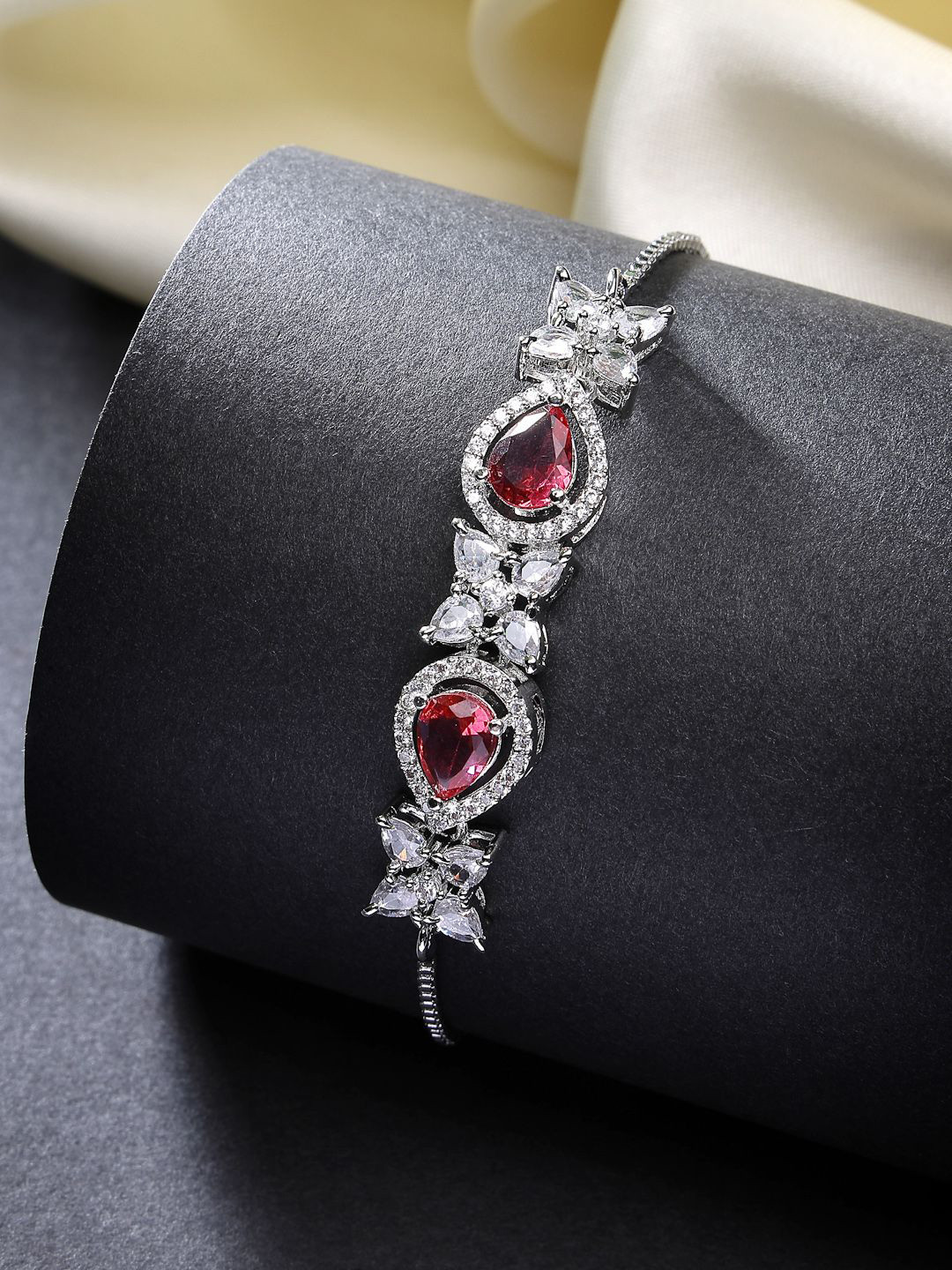 

ZENEME American Diamond Rhodium-Plated Wraparound Bracelet, Silver