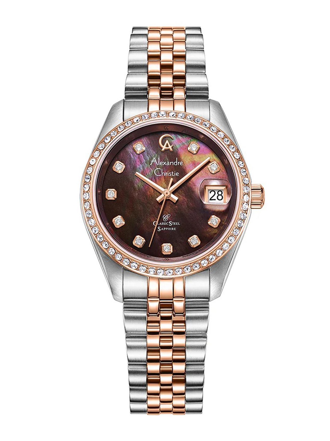 

Alexandre Christie Women Mother of Pearl Dial & Stainless Steel Bracelet Style Straps Analogue Watch, Rose gold