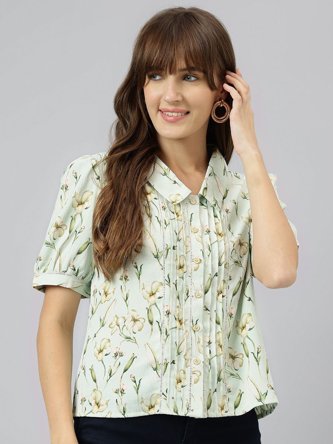 

Latin Quarters Women Floral Opaque Printed Casual Shirt, Green