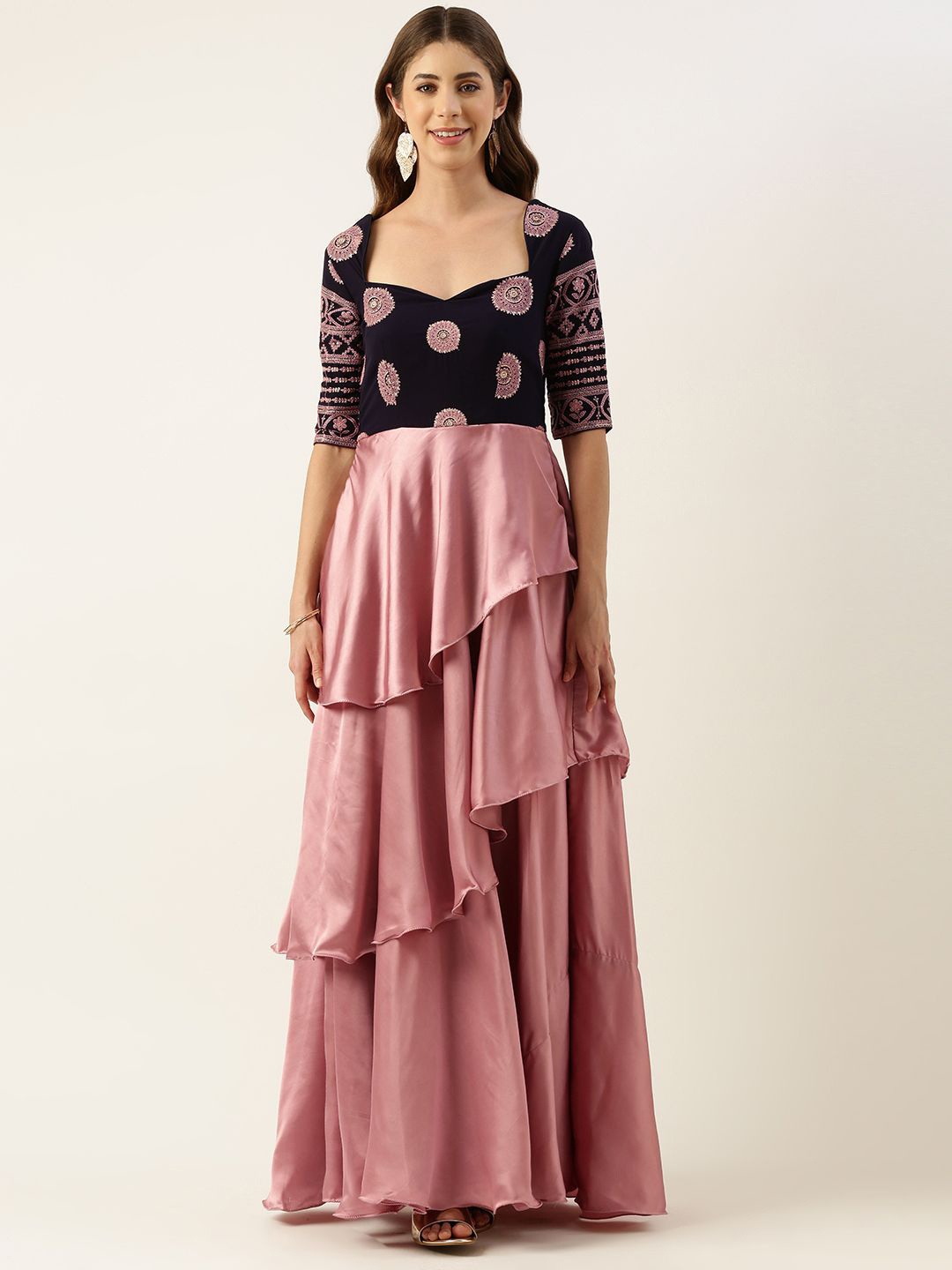 

Ethnovog Satin Maxi Sweetheart Neck Dress, Pink