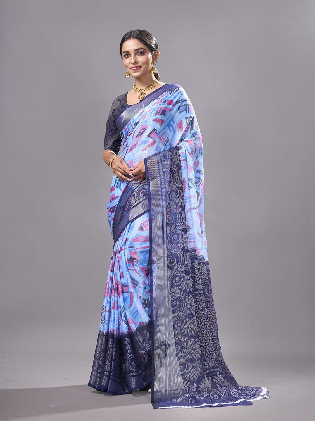 

NIRMAL CREATION Abstract Printed Saree, Blue