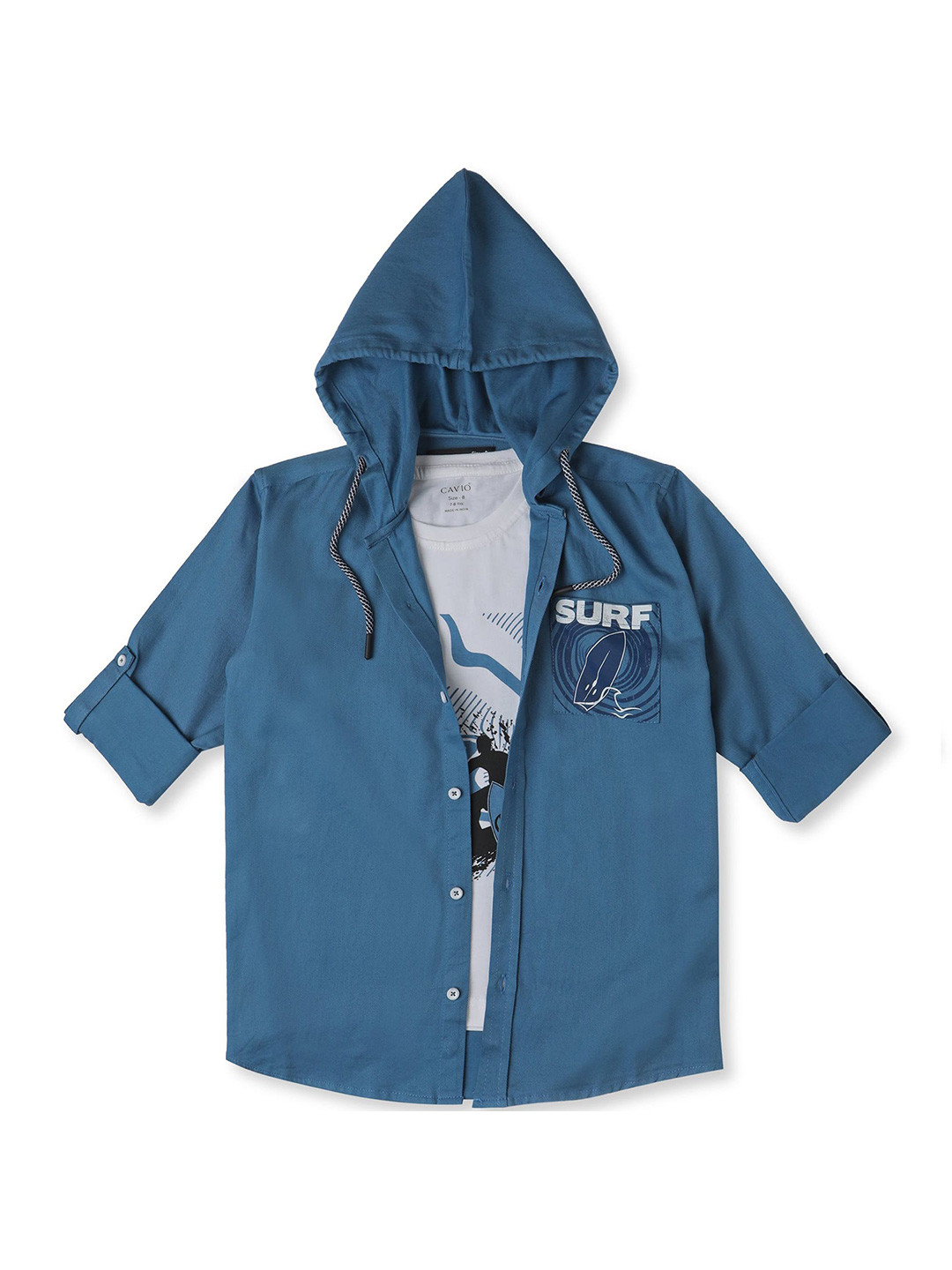 

CAVIO Boys Comfort Hood Graphic Printed Cotton Casual Shirt, Blue