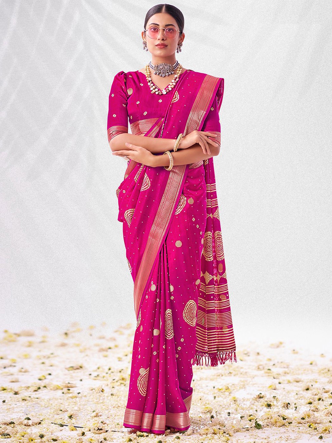 

SANSKAR Ethnic Motifs Zari Saree, Pink