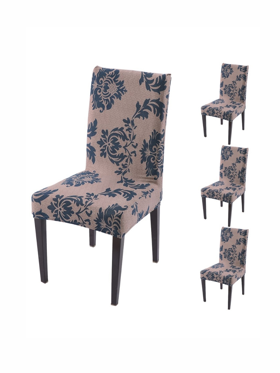 

HOKIPO Set Of 4 Coffee Brown Printed Chair Covers