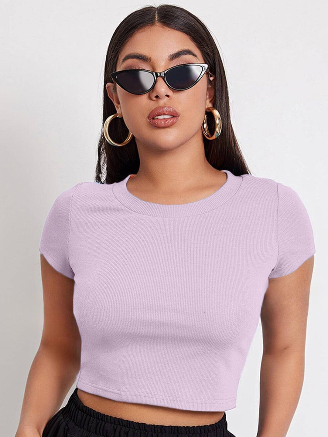 

Tivante Women Solid Knits Round Neck Cotton Top, Lavender