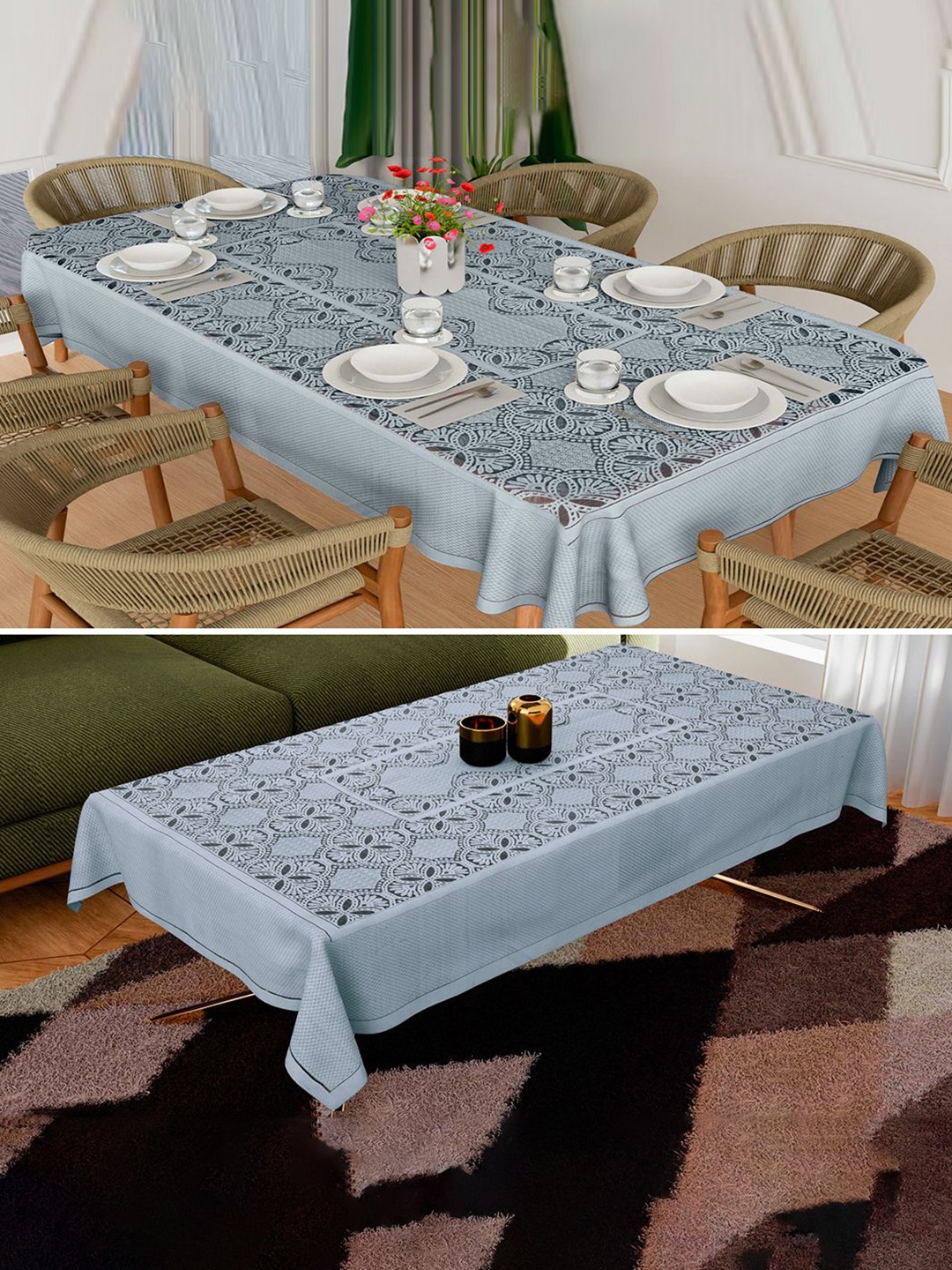 

Kuber Industries Grey Set of 2 Floral Cotton 8-Seater Table Cover