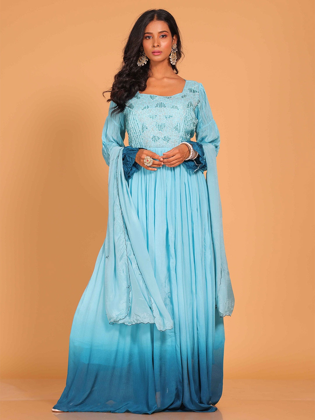 

Morchari Embroidered Maxi Ethnic Dress, Blue