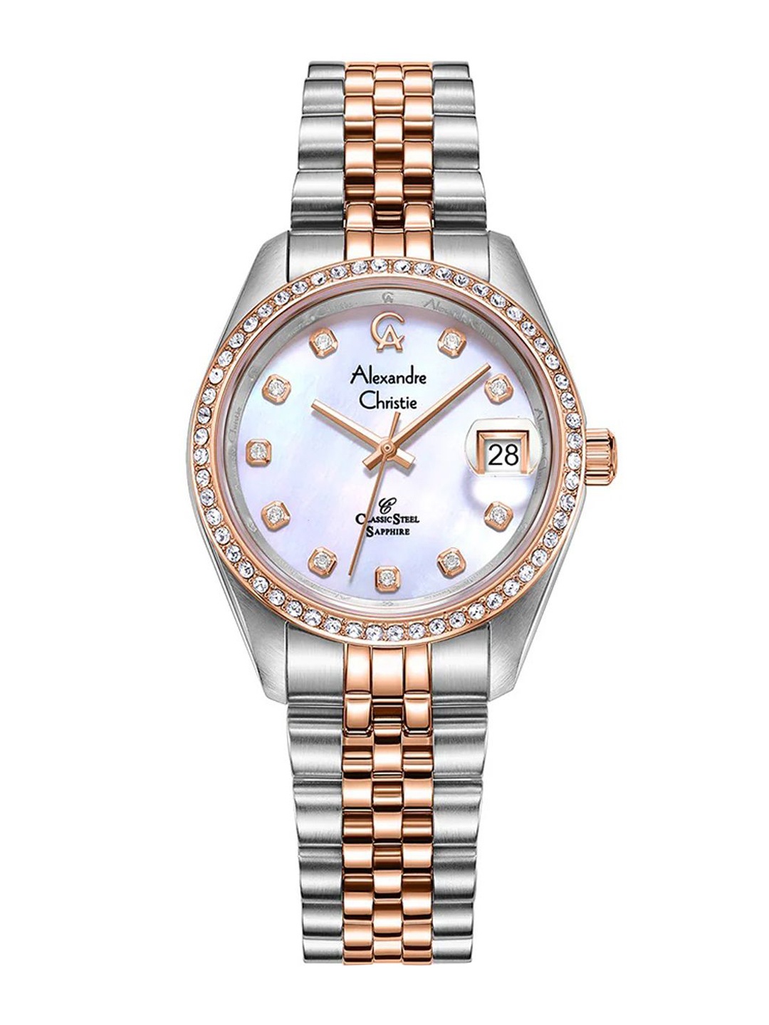 

Alexandre Christie Women Embellished Dial & Stainless Steel Bracelet Style Straps Analogue Watch, Rose gold