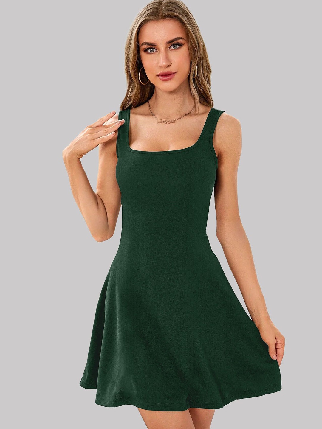 

Tivante Square Neck Sleeveless Fit & Flare Dress, Green