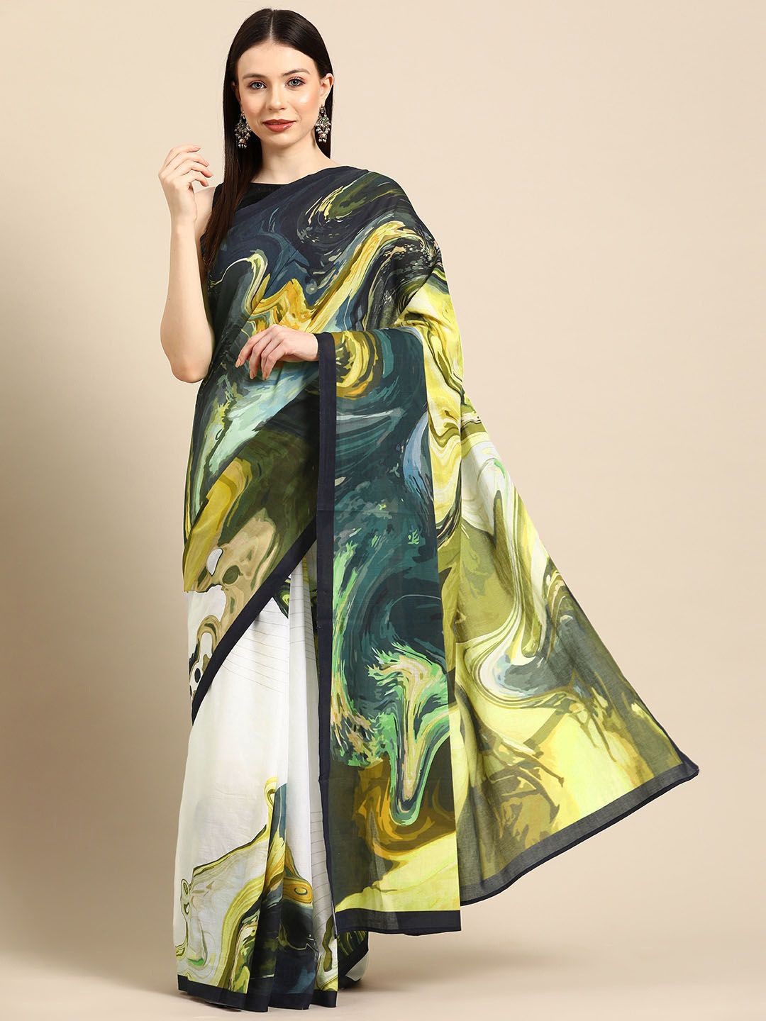 

BUTA BUTI Printed Abstract Pure Cotton Saree, Yellow